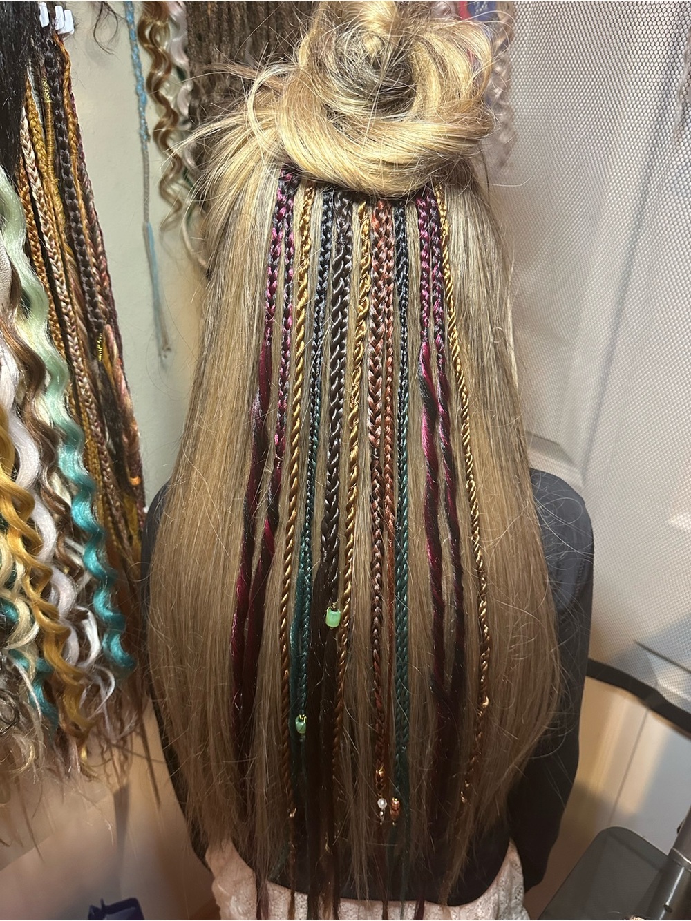 Boho Blonde Hair Extensions with neutral tone dreads & Braids